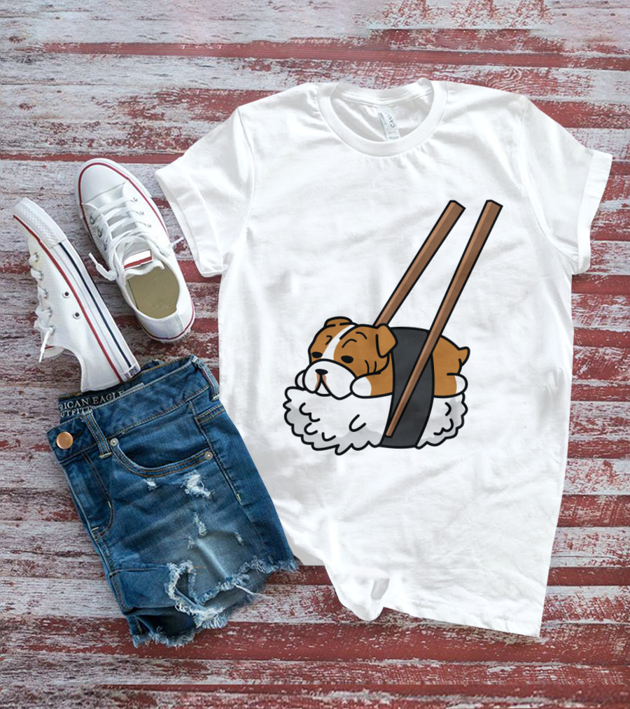 Pugsushi Funny Pug Dog Sushi Roll With Chopsticks T-Shirt