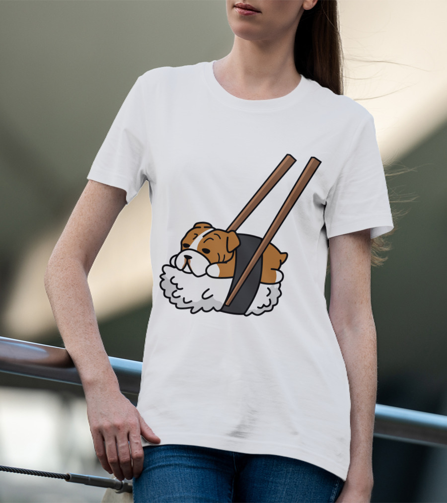 Pugsushi Funny Pug Dog Sushi Roll With Chopsticks T-Shirt