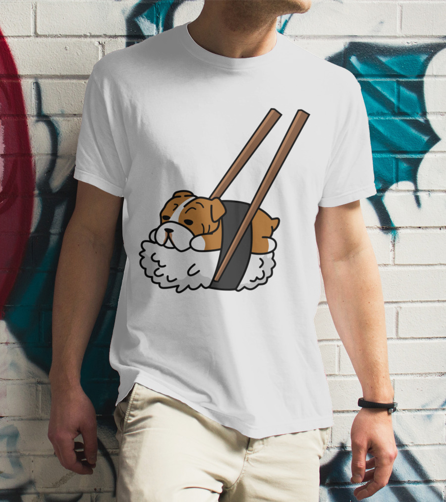 Pugsushi Funny Pug Dog Sushi Roll With Chopsticks T-Shirt