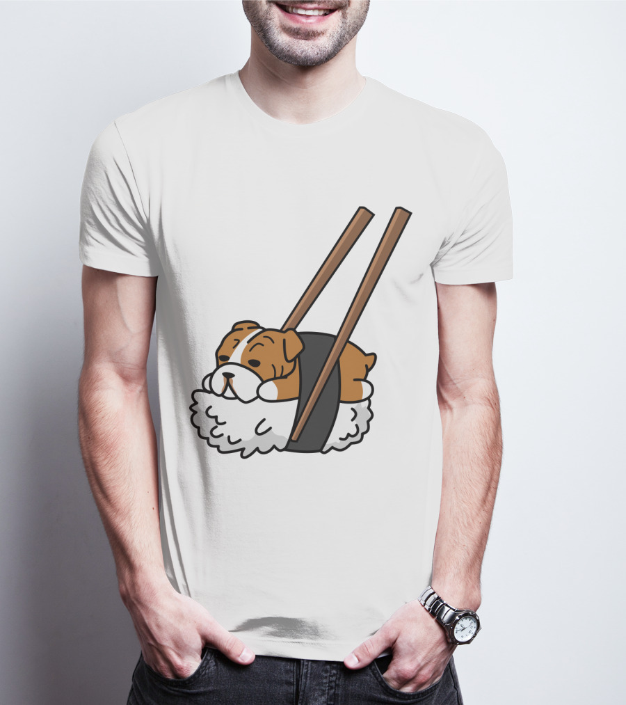 Pugsushi Funny Pug Dog Sushi Roll With Chopsticks T-Shirt