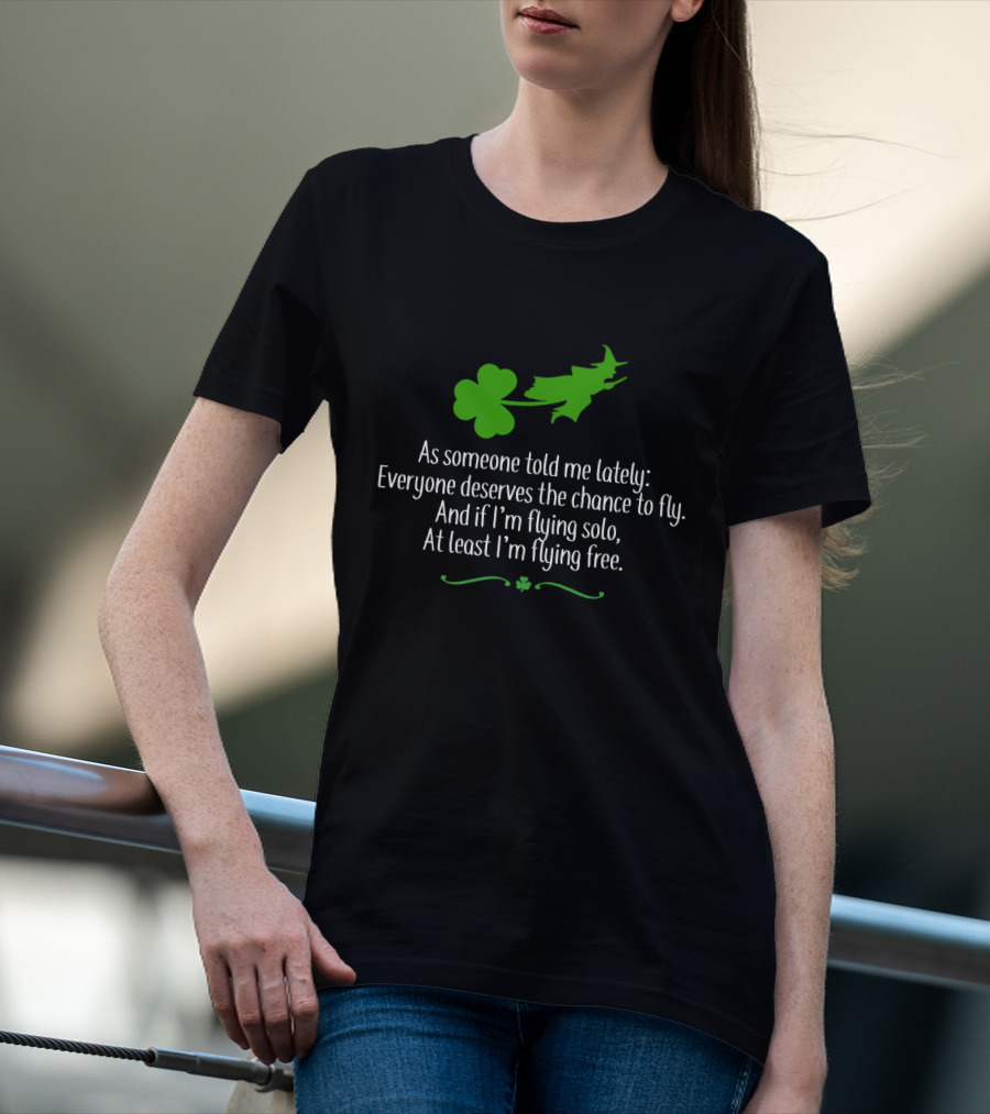Wicked Patrick's Day Flying Solo Shamrock Witch T-Shirt