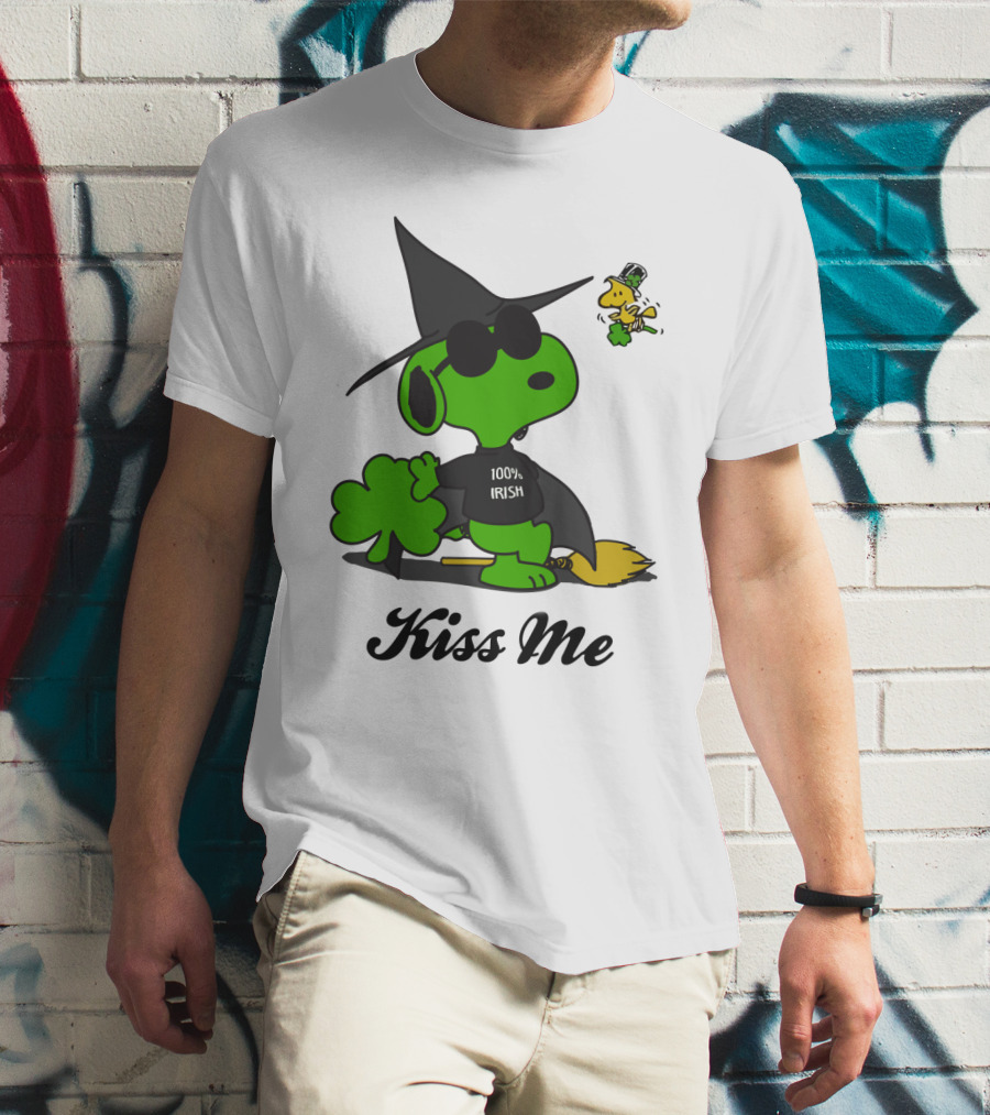 Snoopy Kiss Me 100% Irish St Patrick's Day Wizard Woodstock T-Shirt