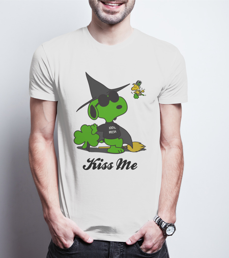 Snoopy Kiss Me 100% Irish St Patrick's Day Wizard Woodstock T-Shirt