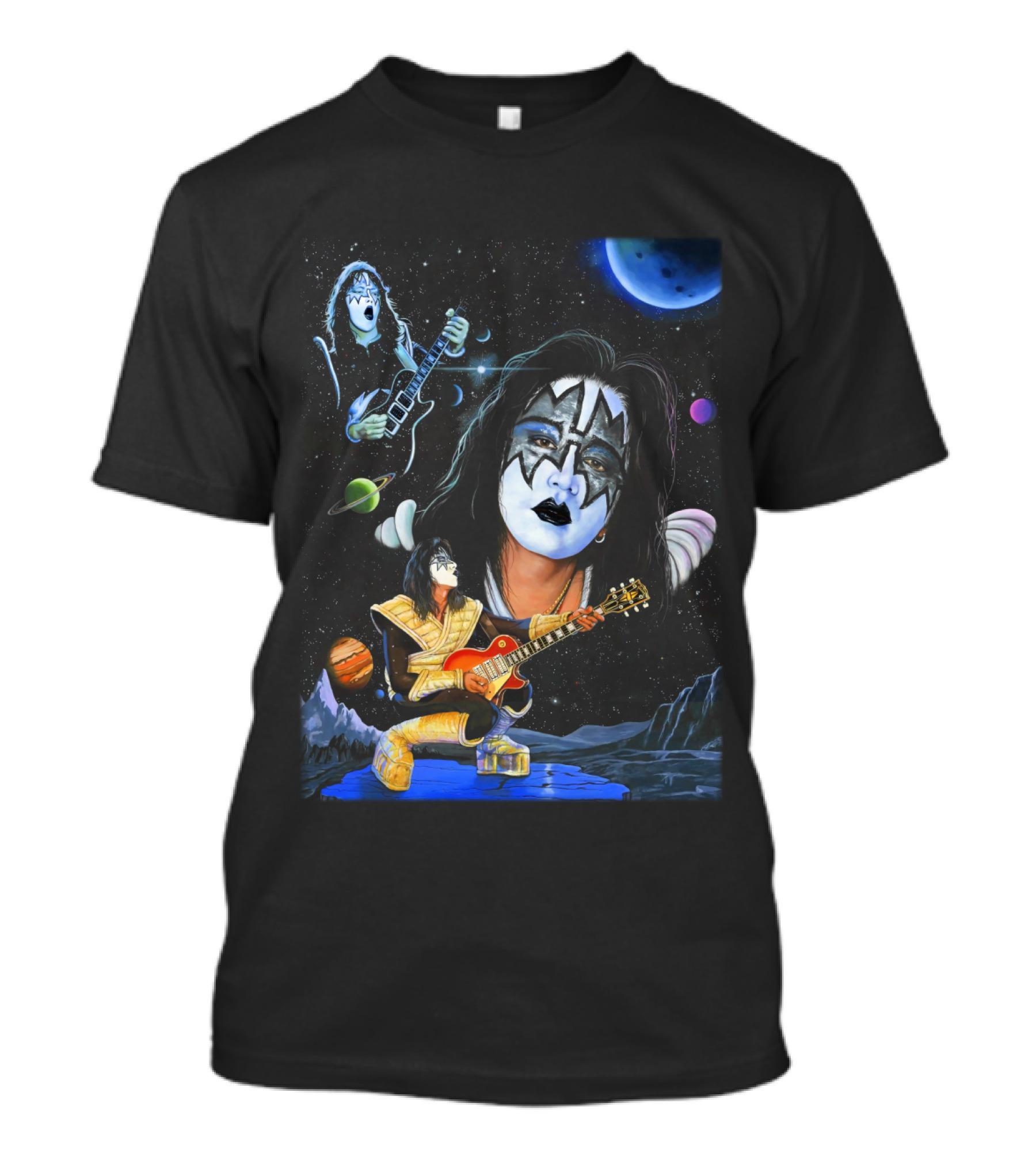 Ace Frehley Kiss Cosmic Rock Guitarist With Space Imagery And Planets T-Shirt