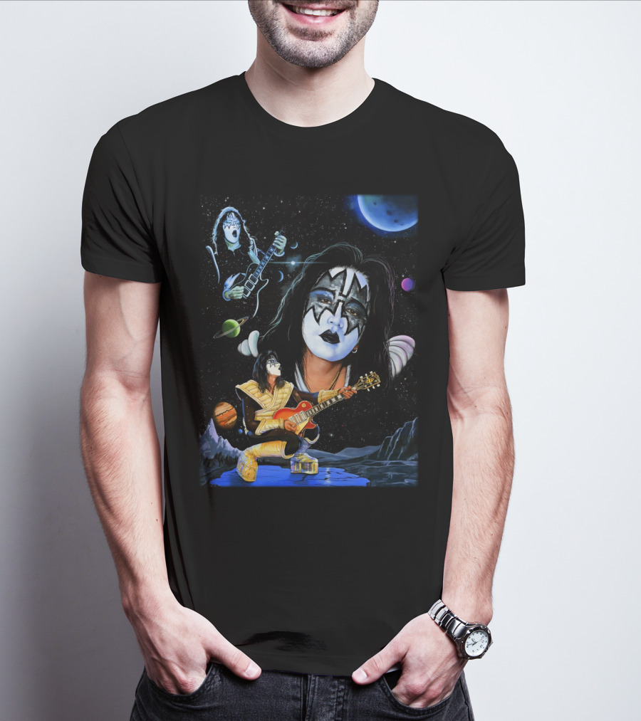 Ace Frehley Kiss Cosmic Rock Guitarist With Space Imagery And Planets T-Shirt