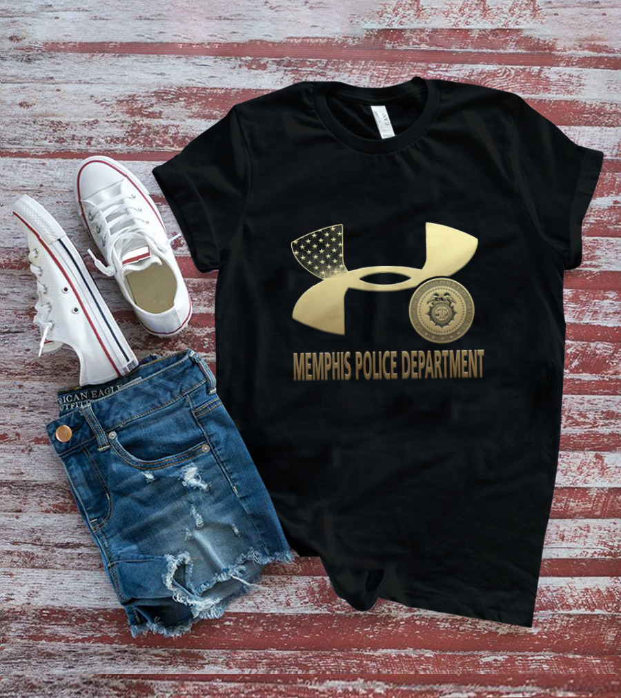 Memphis Police Department Badge And Under Armour Logo With American Flag Accents T-Shirt