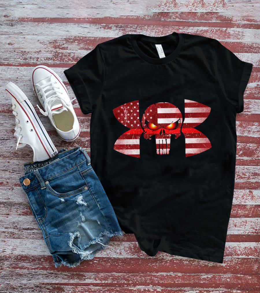 Firefighter Skull American Flag Under Armour Punisher Eyes T-Shirt