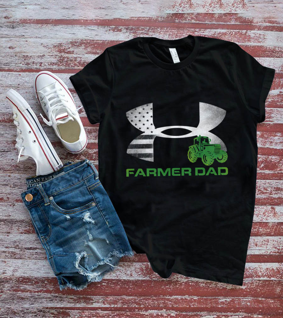 Farmer Dad Tractor American Flag Under Armour T-Shirt