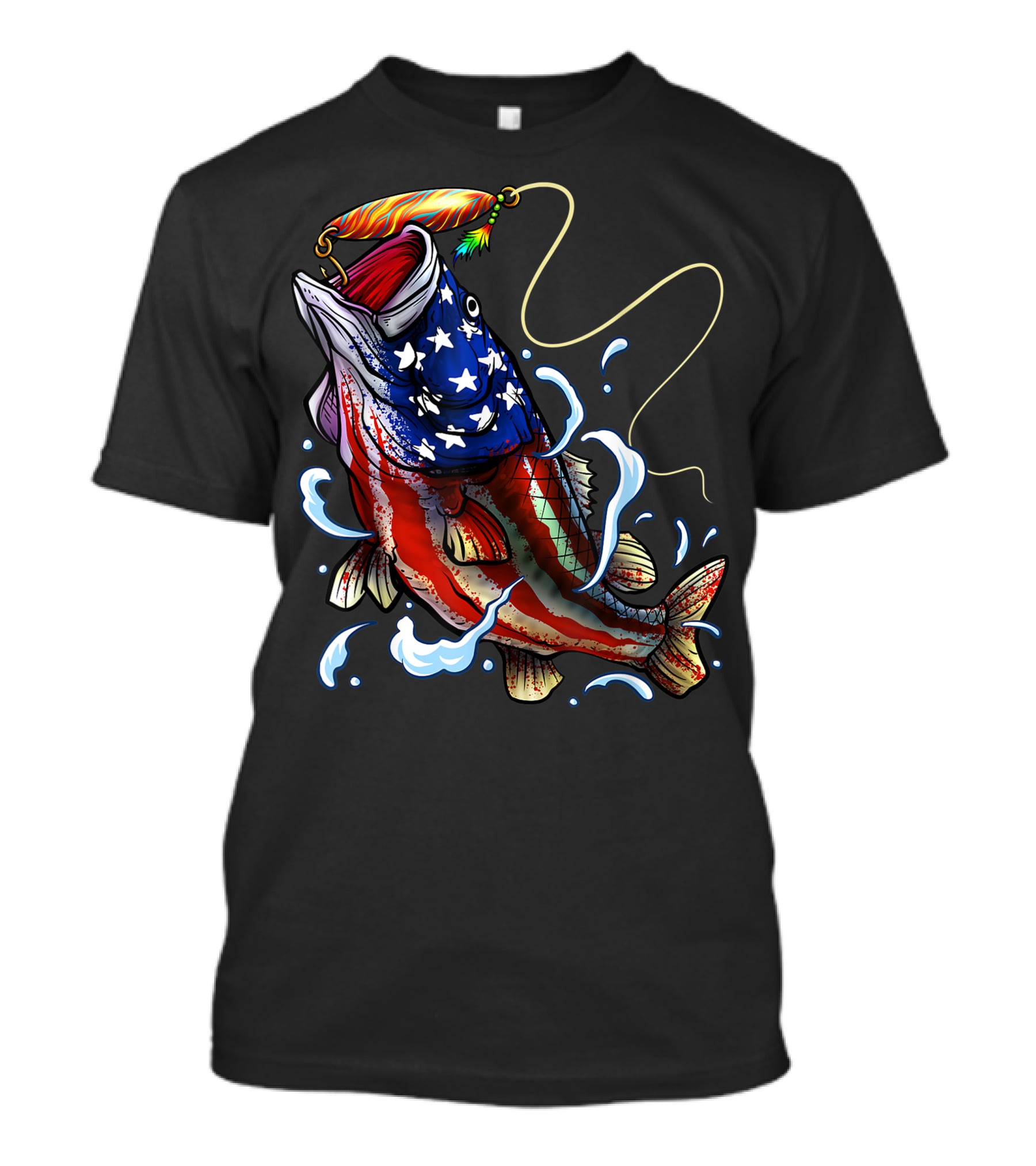 American Flag Bass Fishing Angler Dad Fish T-Shirt