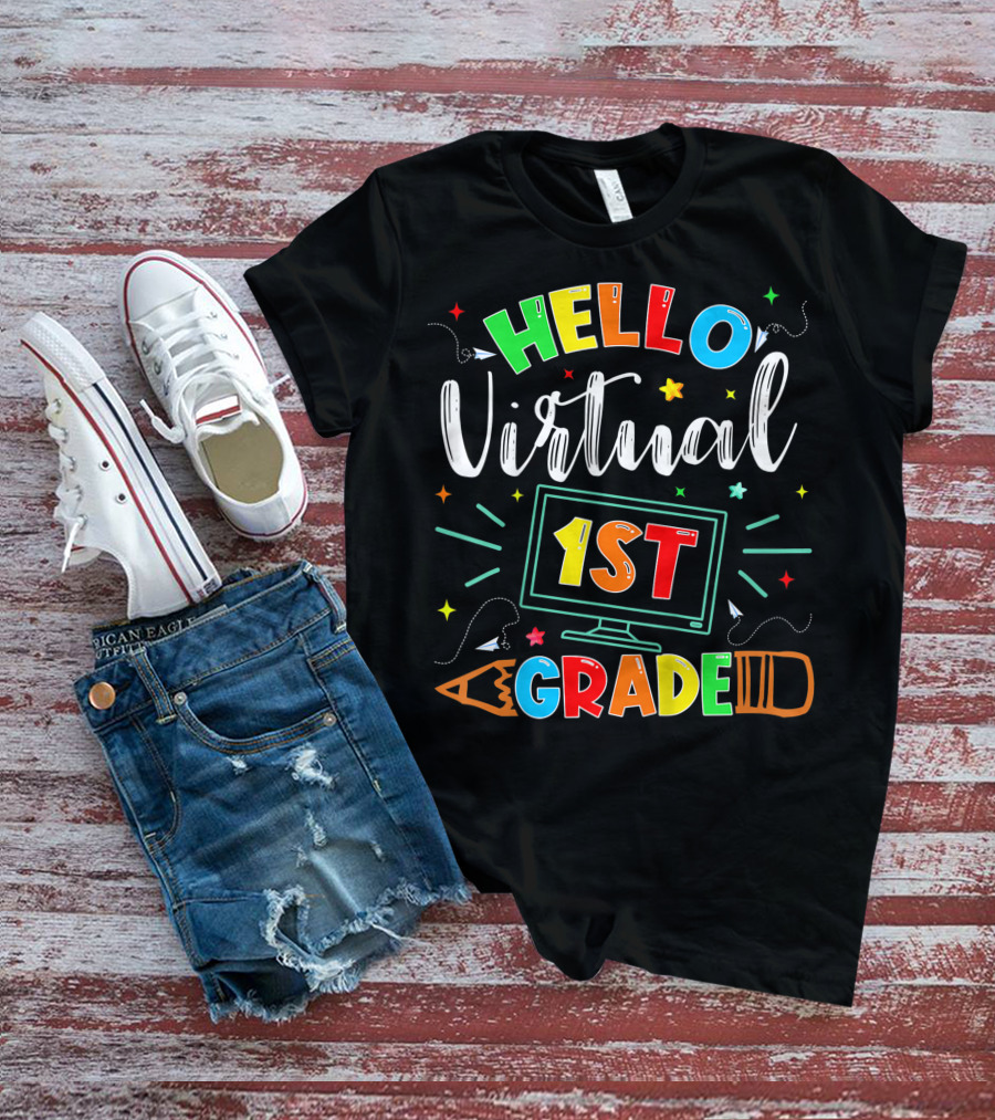 Hello Virtual 1st Grade Back To School Online Teaching T-Shirt