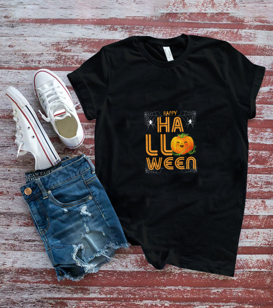 Happy Halloween Cute Face Pumpkin Funny Orange T-Shirt