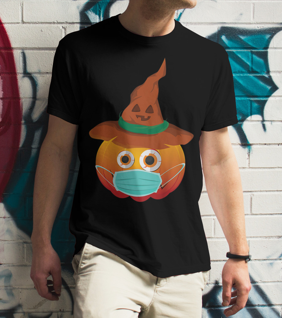 Funny Pumpkin Mask Witch Hat Costume T-Shirt