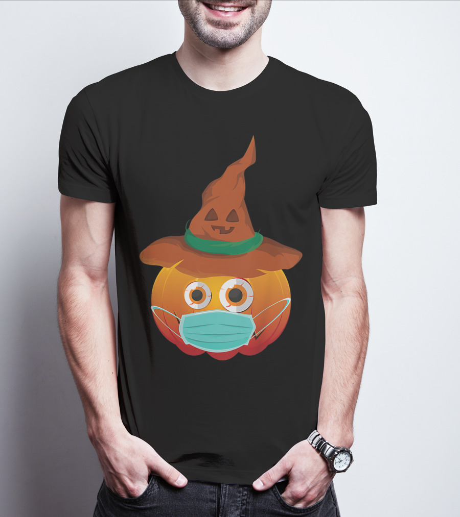 Funny Pumpkin Mask Witch Hat Costume T-Shirt