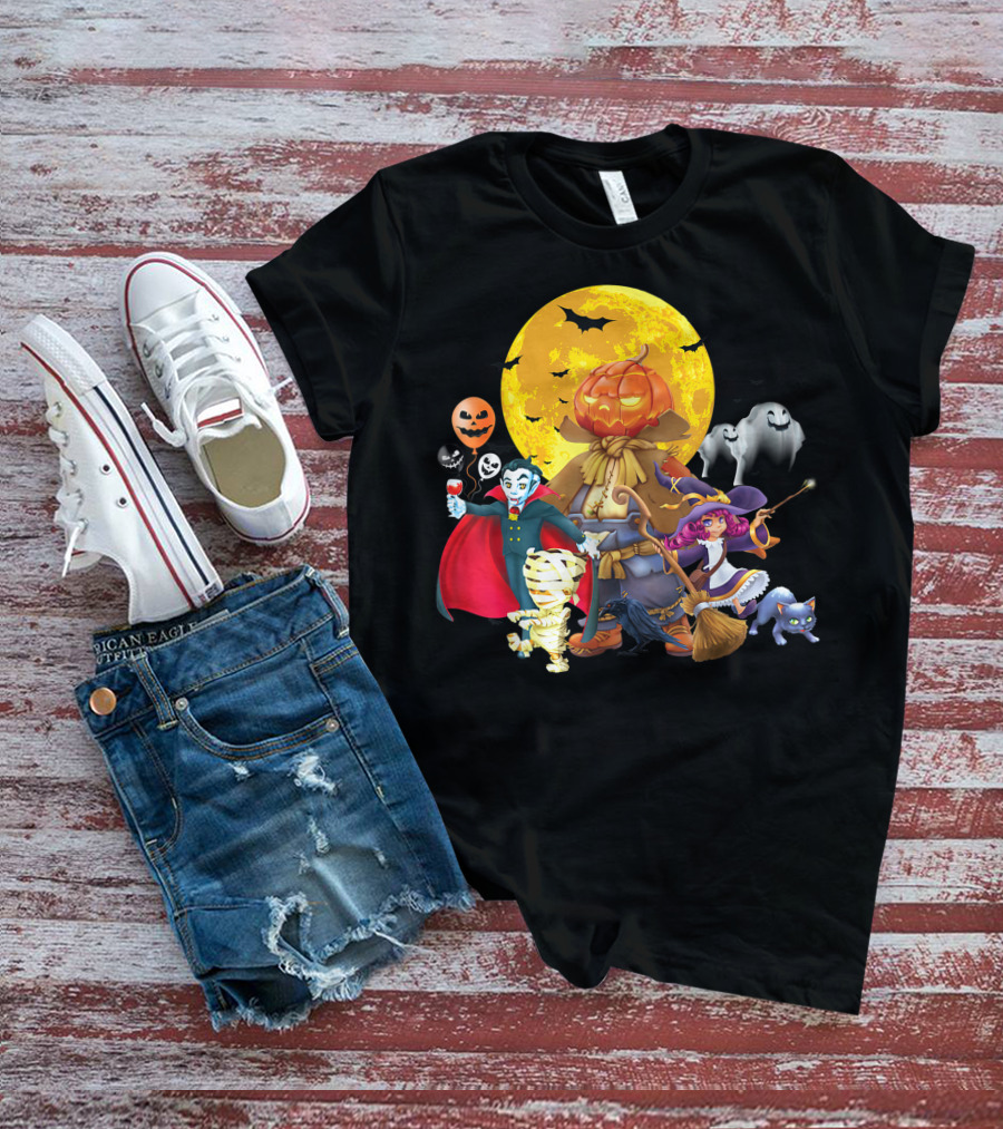 Halloween Horror Pumpkin Vampire Skeleton Witch Trick Treat Bat Ghost Moon T-Shirt
