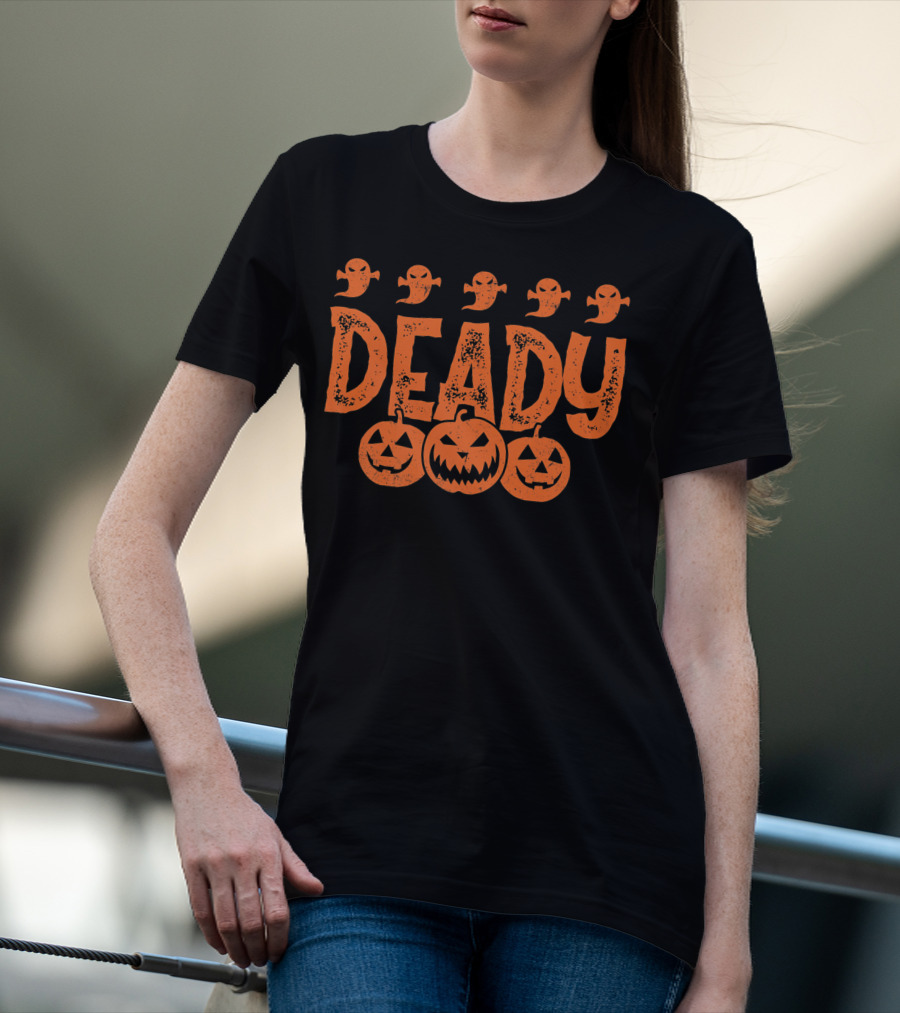 Deady Funny Halloween Dad Costume With Pumpkins And Ghosts Creepy Best T-Shirt