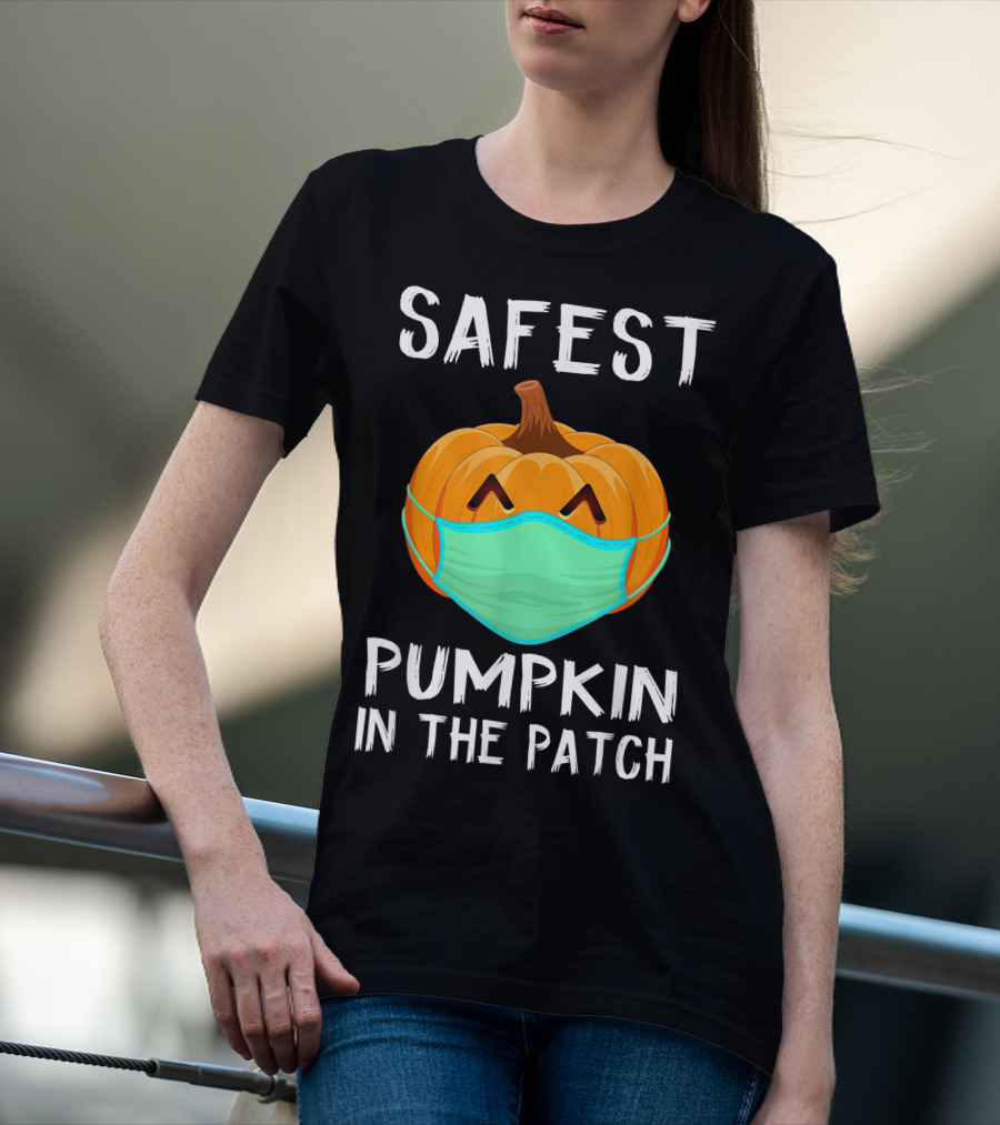 Safest Pumpkin In The Patch Halloween Costume With Face Mask T-Shirt