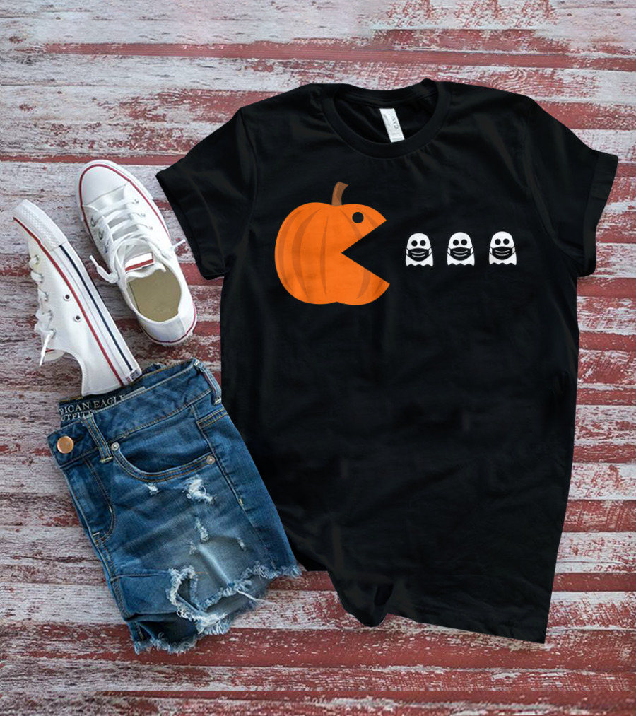 Pac-Man Pumpkin Eating Ghosts Funny Halloween Men's T-Shirt