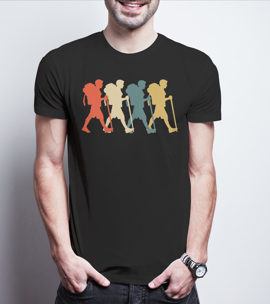 Hiker Vintage Retro Hiking Camping Silhouette Walking T-Shirt