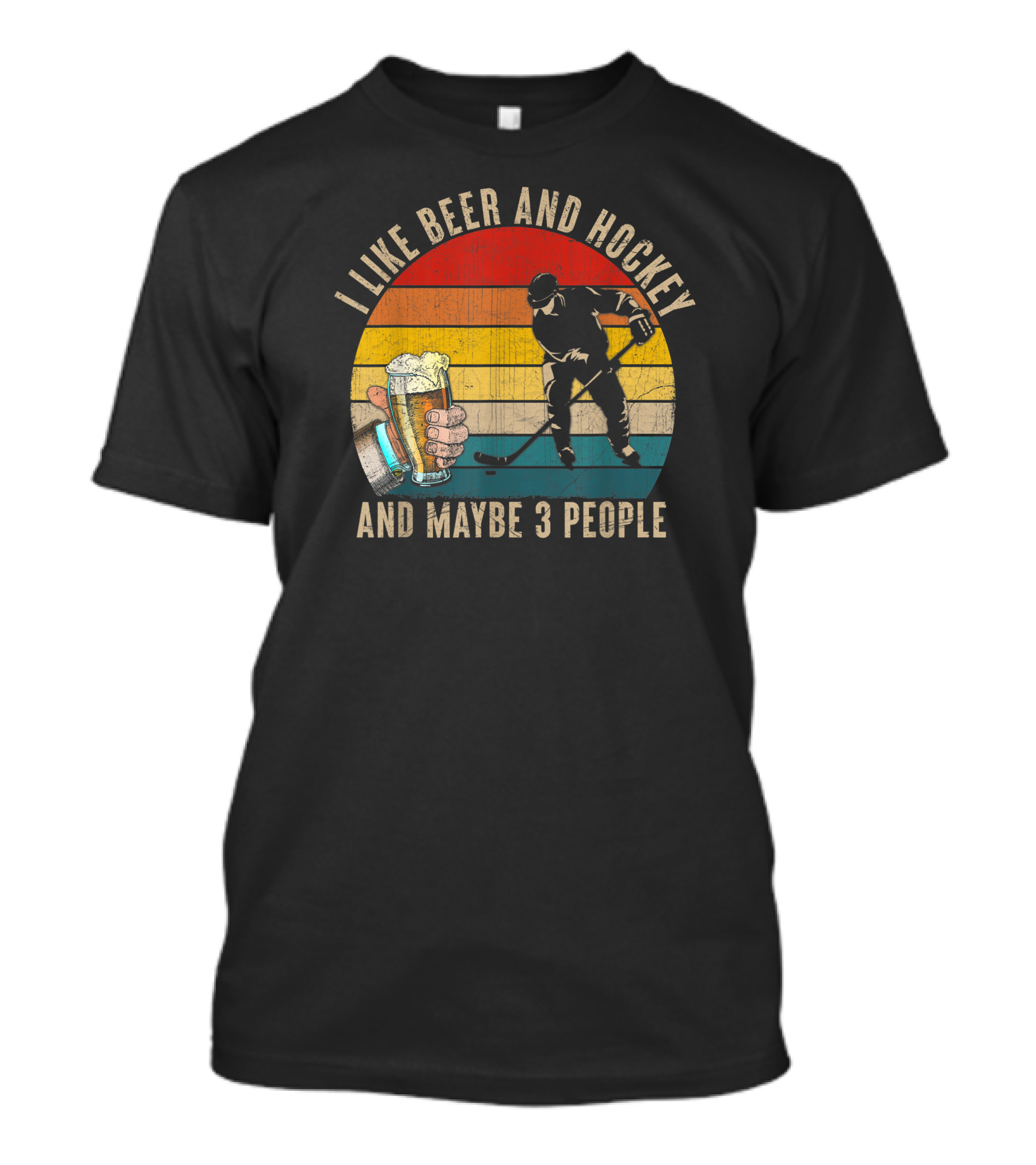 I Like Beer And Hockey And Maybe 3 People Vintage Retro T-Shirt