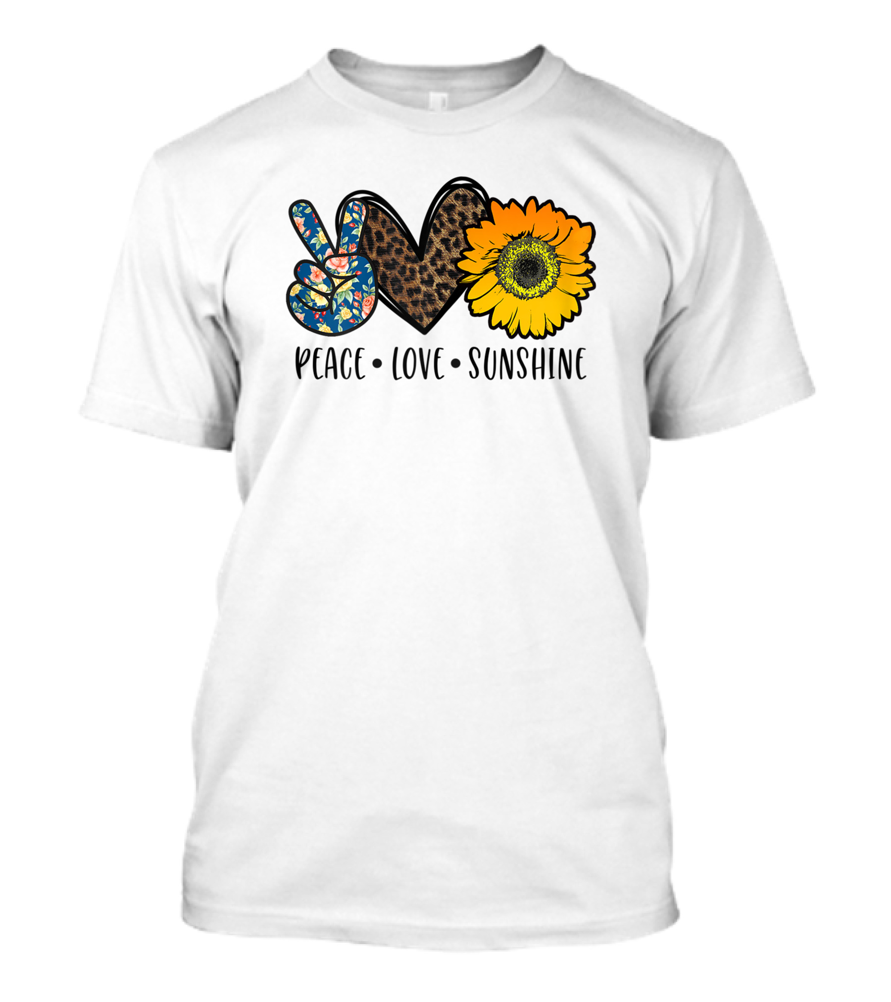 Peace Love Sunshine Floral Leopard Sunflower Teacher Idea T-Shirt