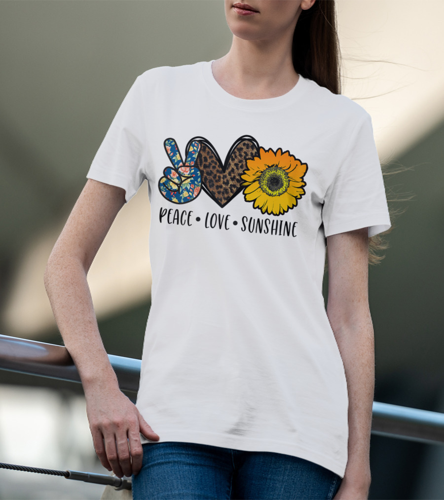 Peace Love Sunshine Floral Leopard Sunflower Teacher Idea T-Shirt