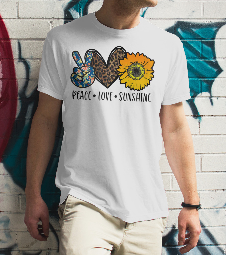 Peace Love Sunshine Floral Leopard Sunflower Teacher Idea T-Shirt