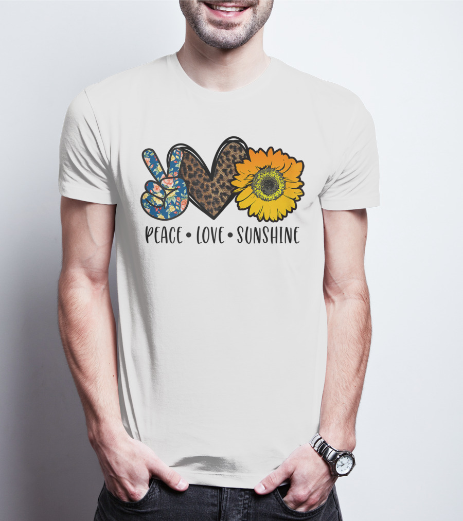 Peace Love Sunshine Floral Leopard Sunflower Teacher Idea T-Shirt