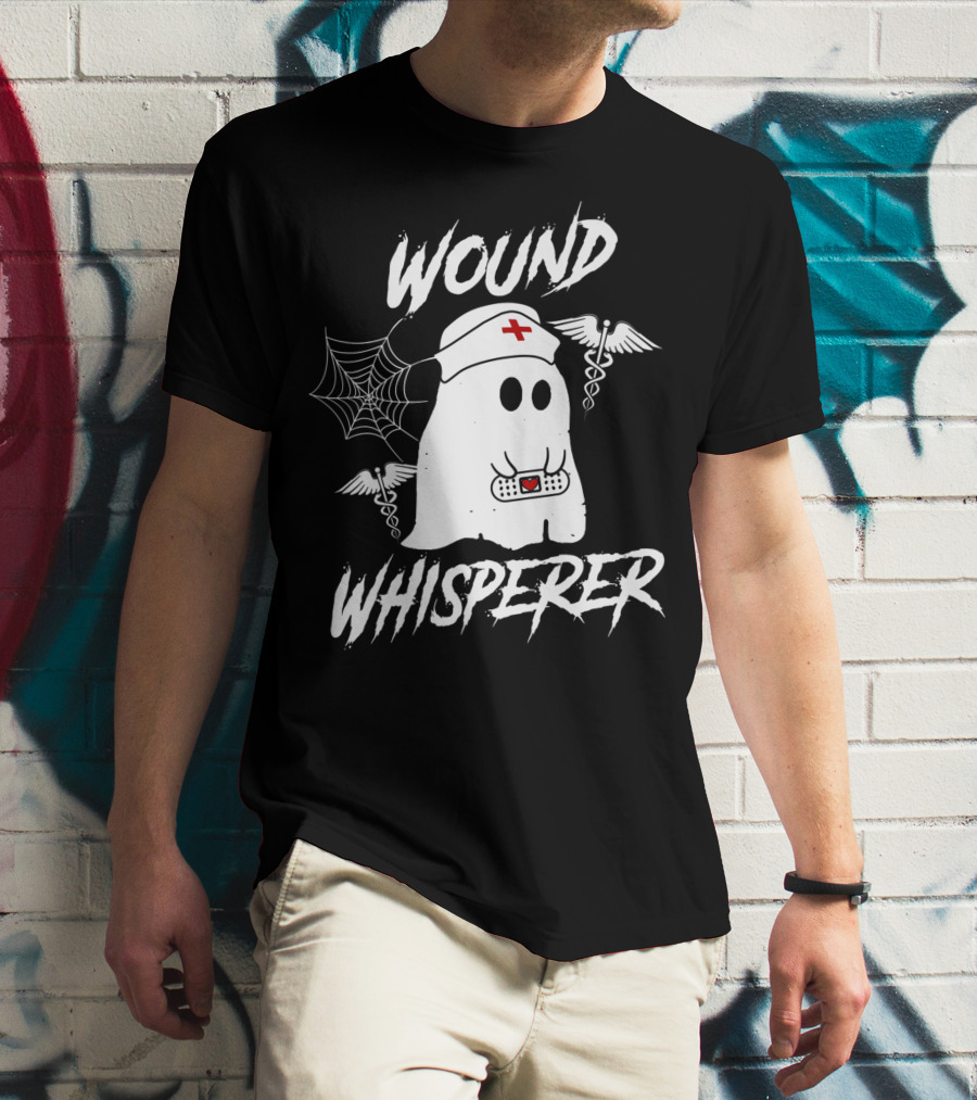 Wound Whisperer Nurse Ghost With Caduceus And Spider Web T-Shirt