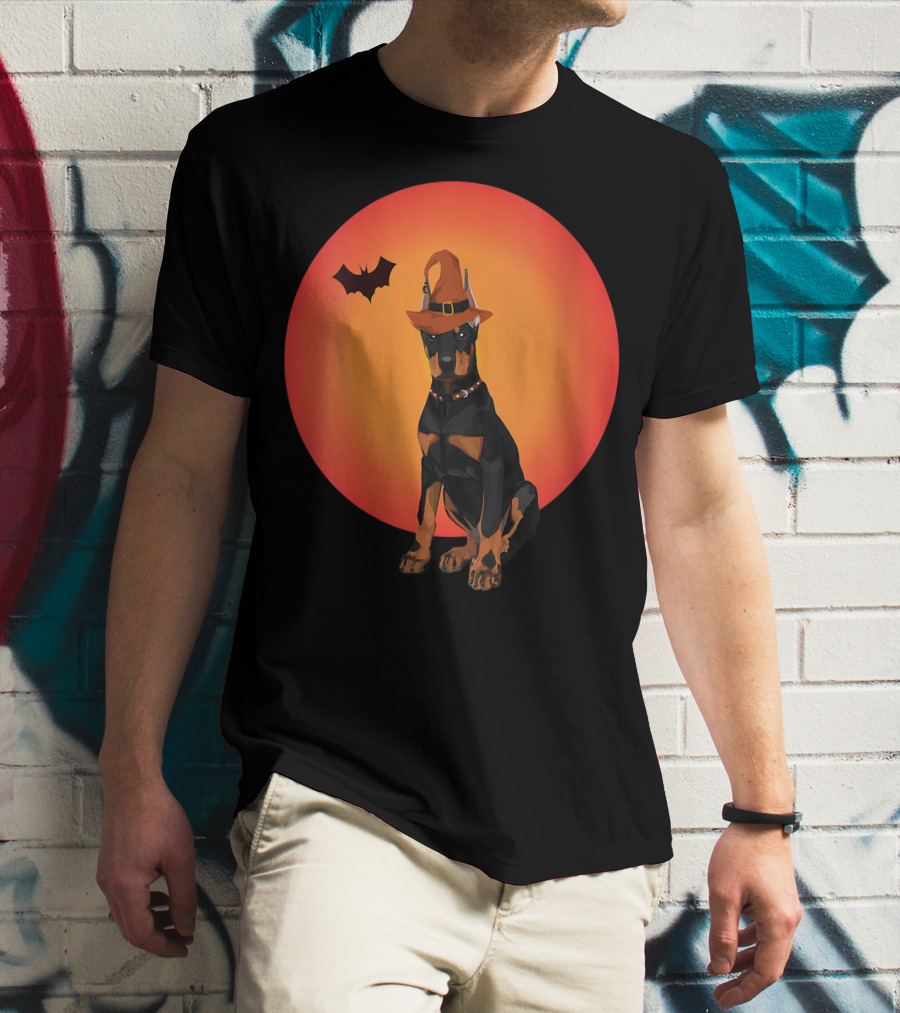 Women Doberman Dog Halloween Witch Hat Puppy And Animal Lovers T-Shirt