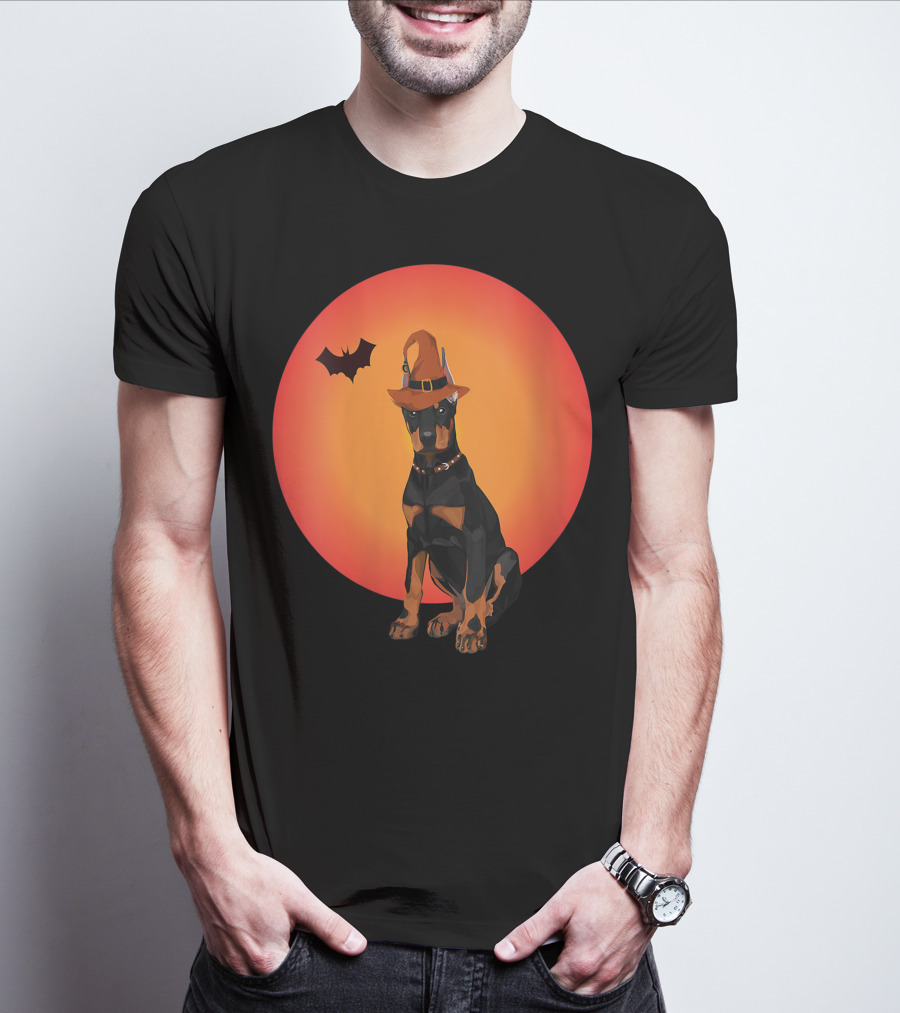 Women Doberman Dog Halloween Witch Hat Puppy And Animal Lovers T-Shirt