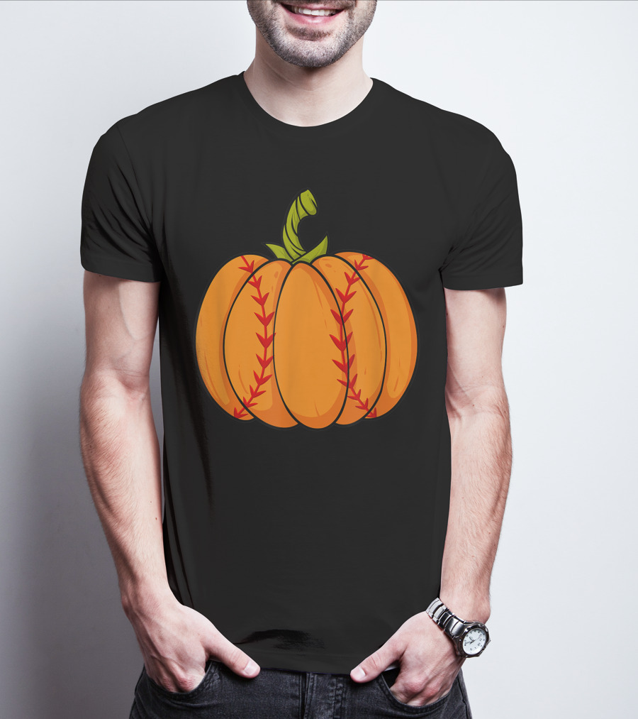 Thanksgiving Baseball Halloween Pumpkin Boys Pitcher Catcher Colorful Stitched T-Shirt