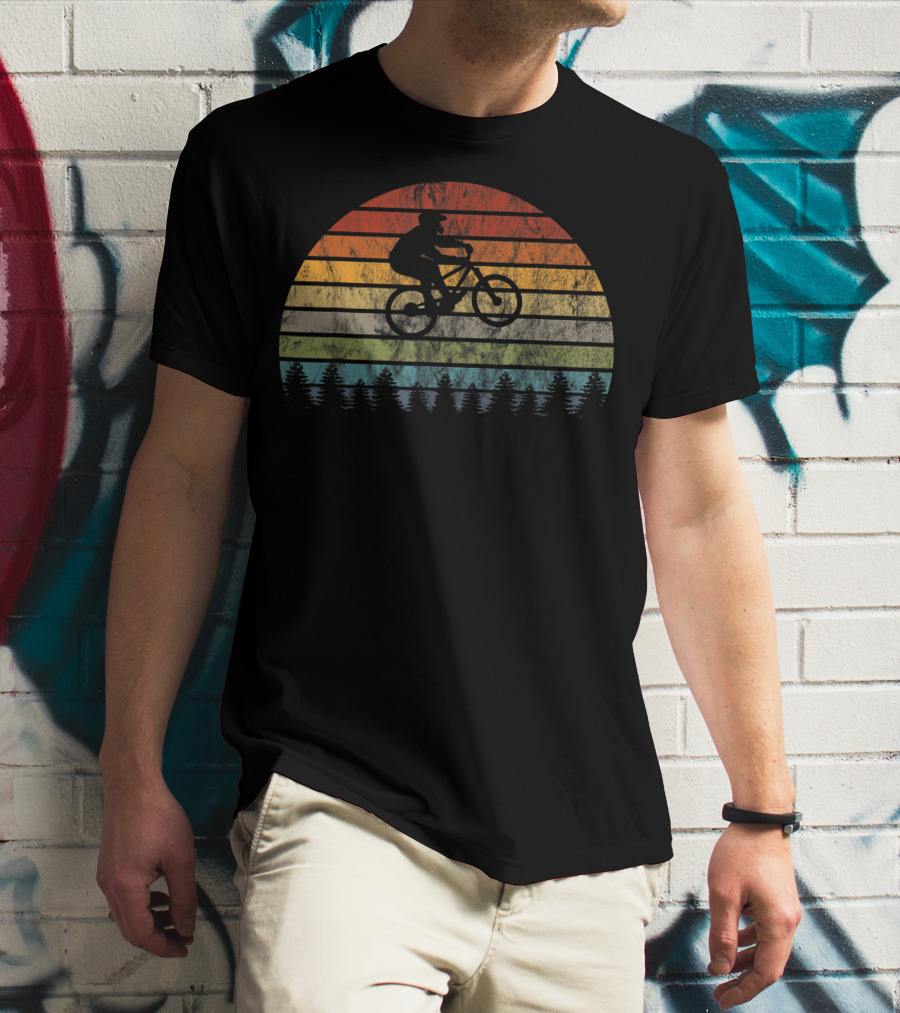 Mountain Bike Bicycle Rider Retro Sunset Cycling Forest T-Shirt