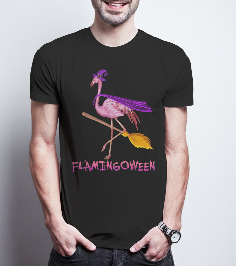Flamingoween Funny Flamingo Witch Halloween Costume Best T-Shirt