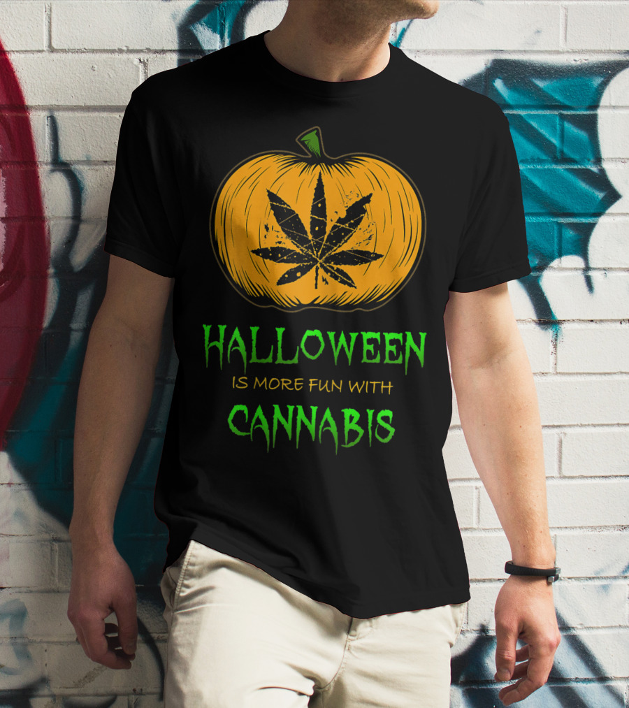 Halloween Is More Fun With Cannabis Pumpkin Leaf T-Shirt
