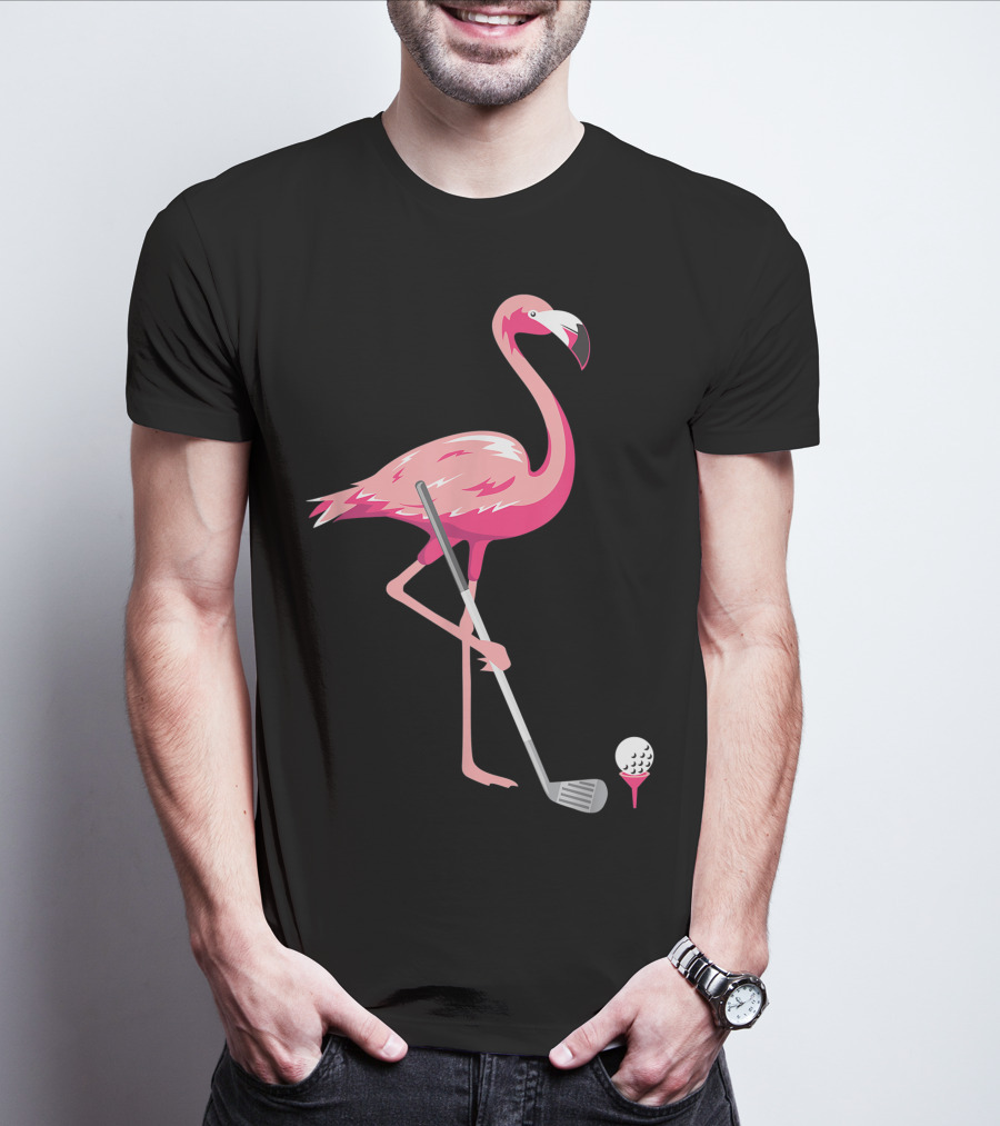 Funny Flamingo Bird Golf Player Best Swing Tee Golf Ball T-Shirt