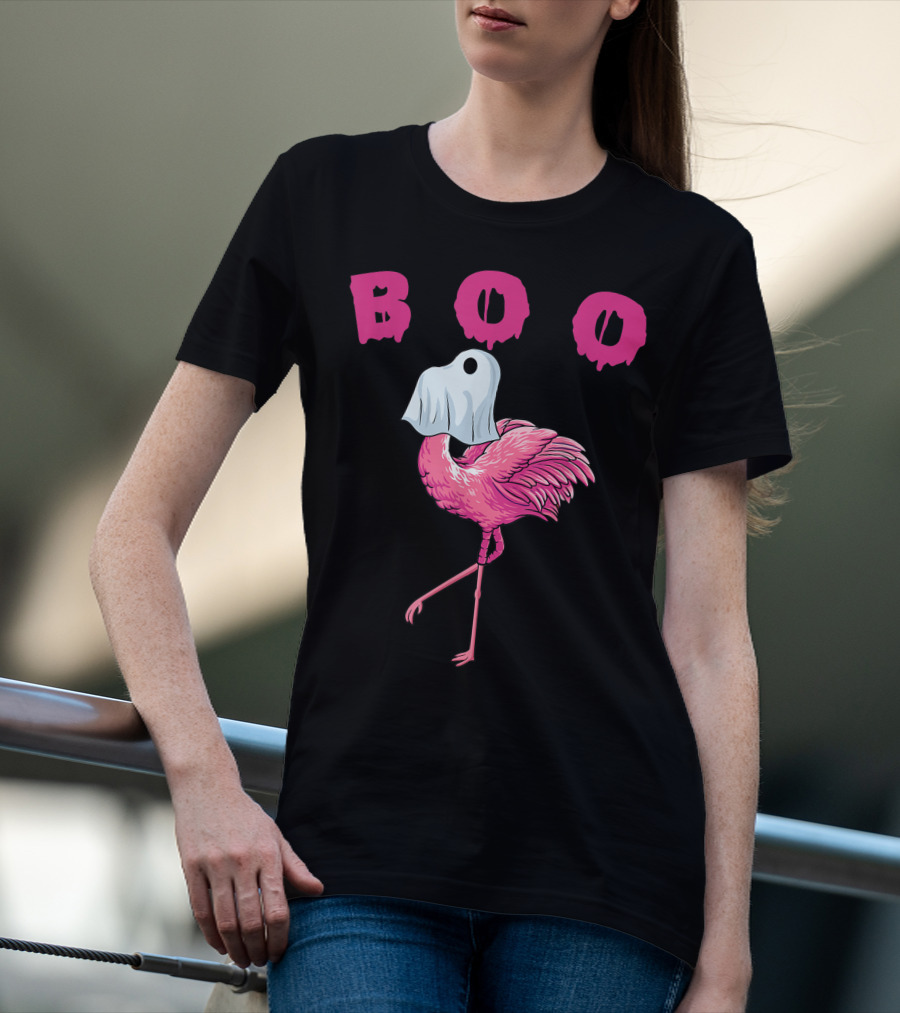 Boo Funny Flamingo Halloween Ghost T-Shirt