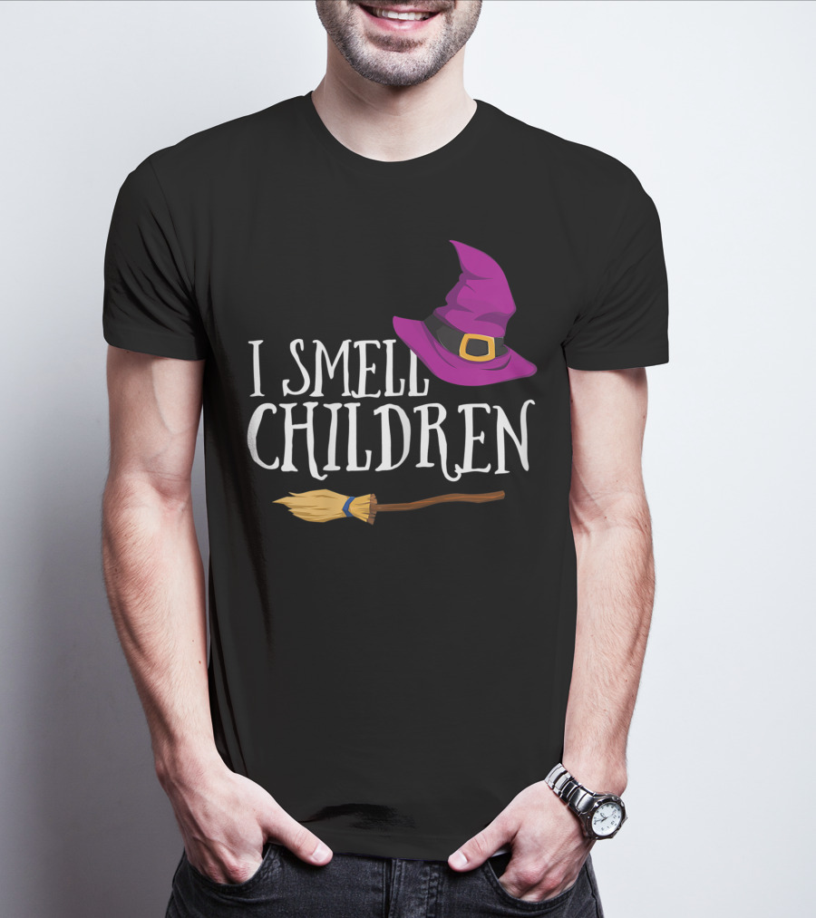 I Smell Children Halloween Witch Hat And Broom T-Shirt