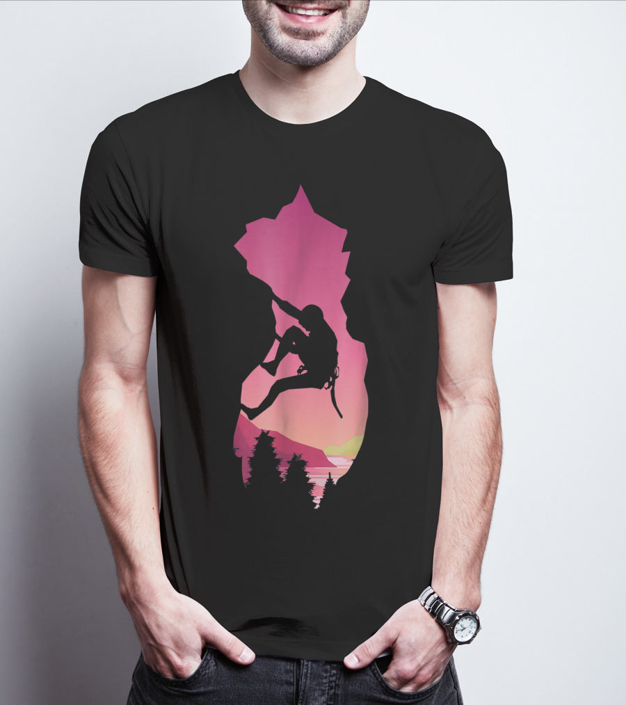 Rock Climbing Adventure Sunset Bouldering Climber Colorful T-Shirt