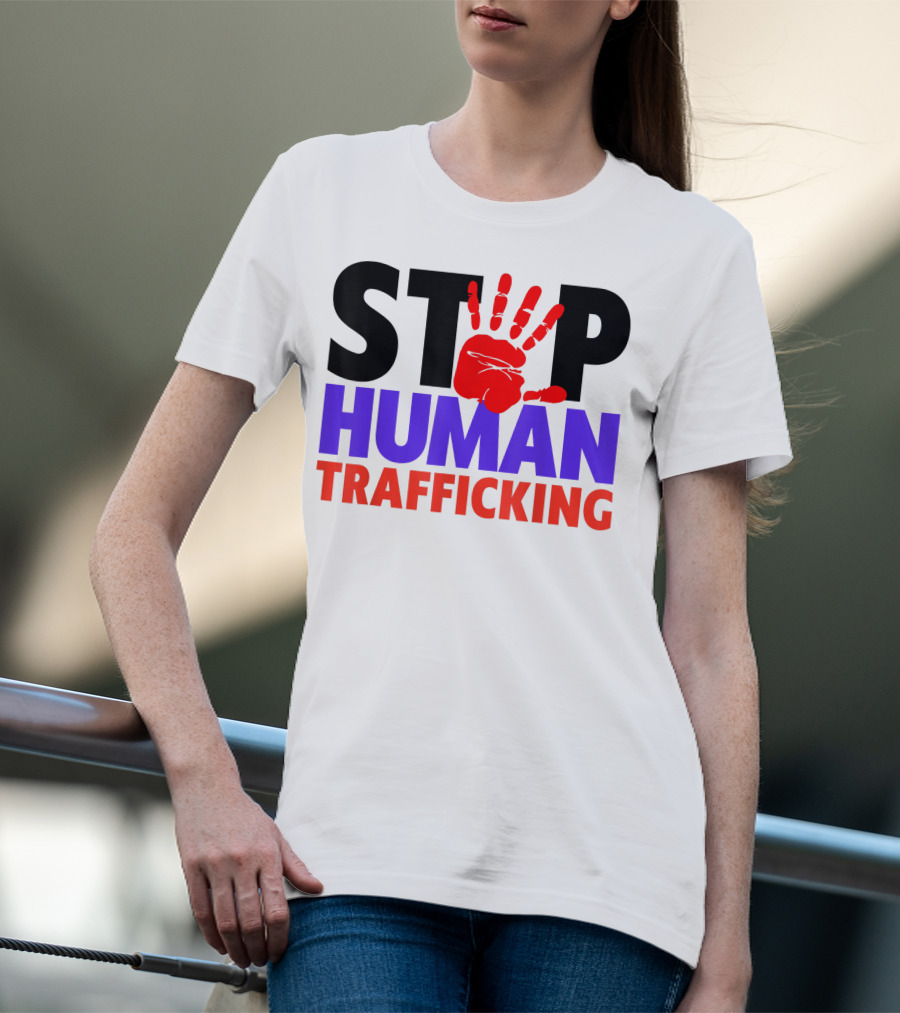 Stop Human Trafficking Red Handprint Awareness T-Shirt