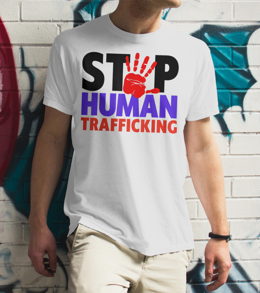 Stop Human Trafficking Red Handprint Awareness T-Shirt