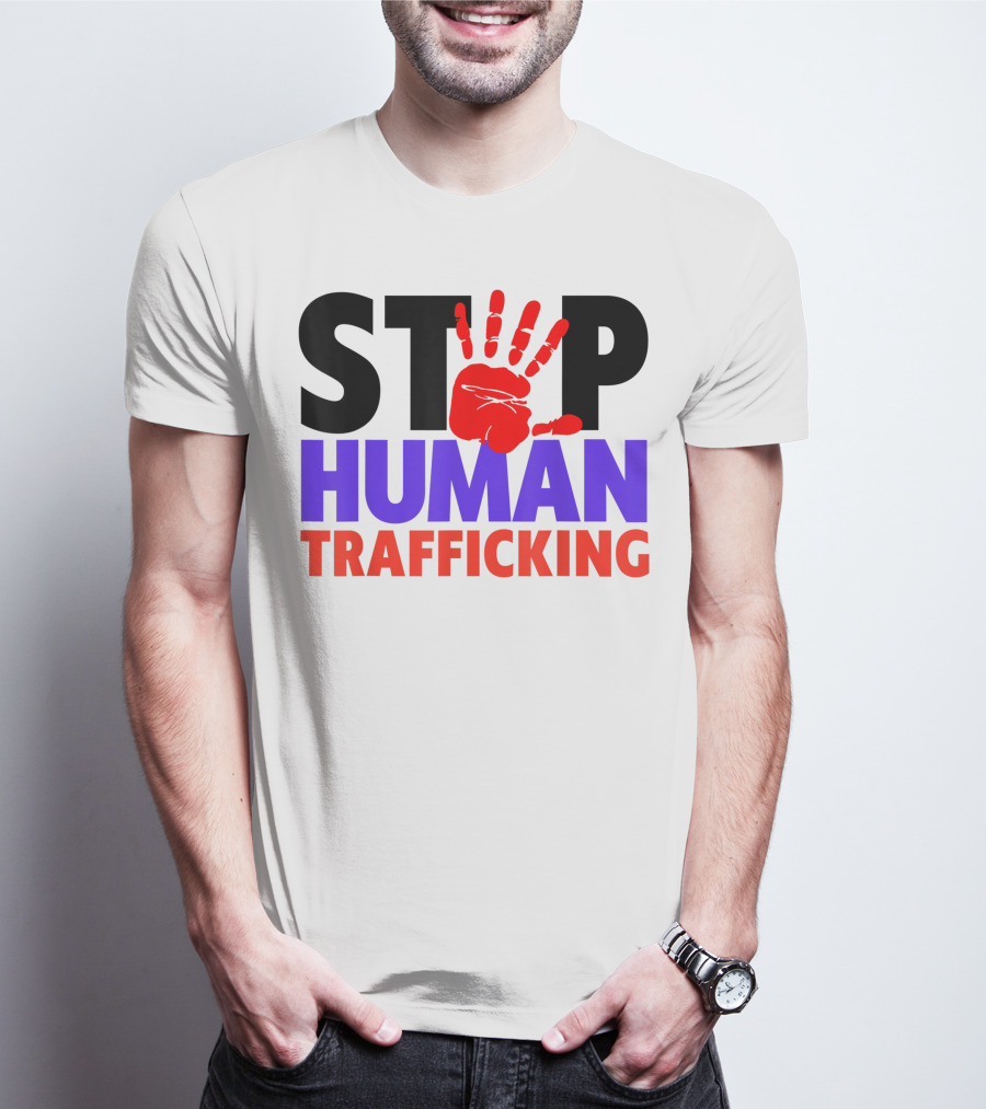 Stop Human Trafficking Red Handprint Awareness T-Shirt