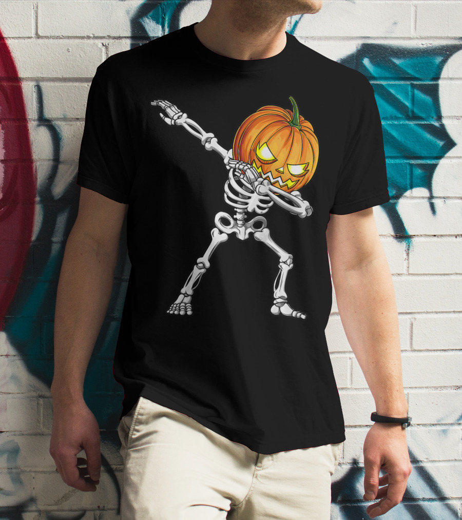 Dabbing Skeleton Pumpkin Halloween Best T-Shirt