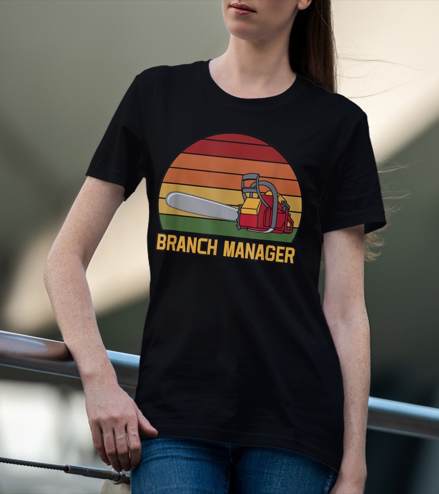 Funny Vintage Chainsaw Branch Manager Lumberjack Logger Retro Stripe T-Shirt