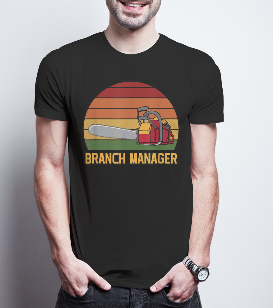 Funny Vintage Chainsaw Branch Manager Lumberjack Logger Retro Stripe T-Shirt