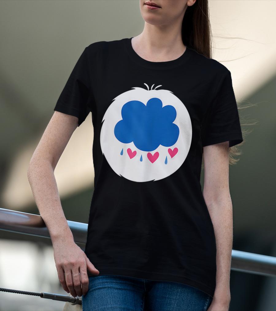 Grumpy Care Bear Blue Cloud With Hearts And Raindrops T-Shirt