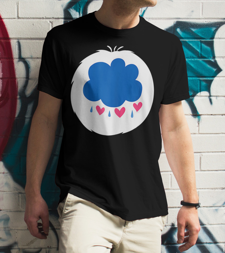 Grumpy Care Bear Blue Cloud With Hearts And Raindrops T-Shirt