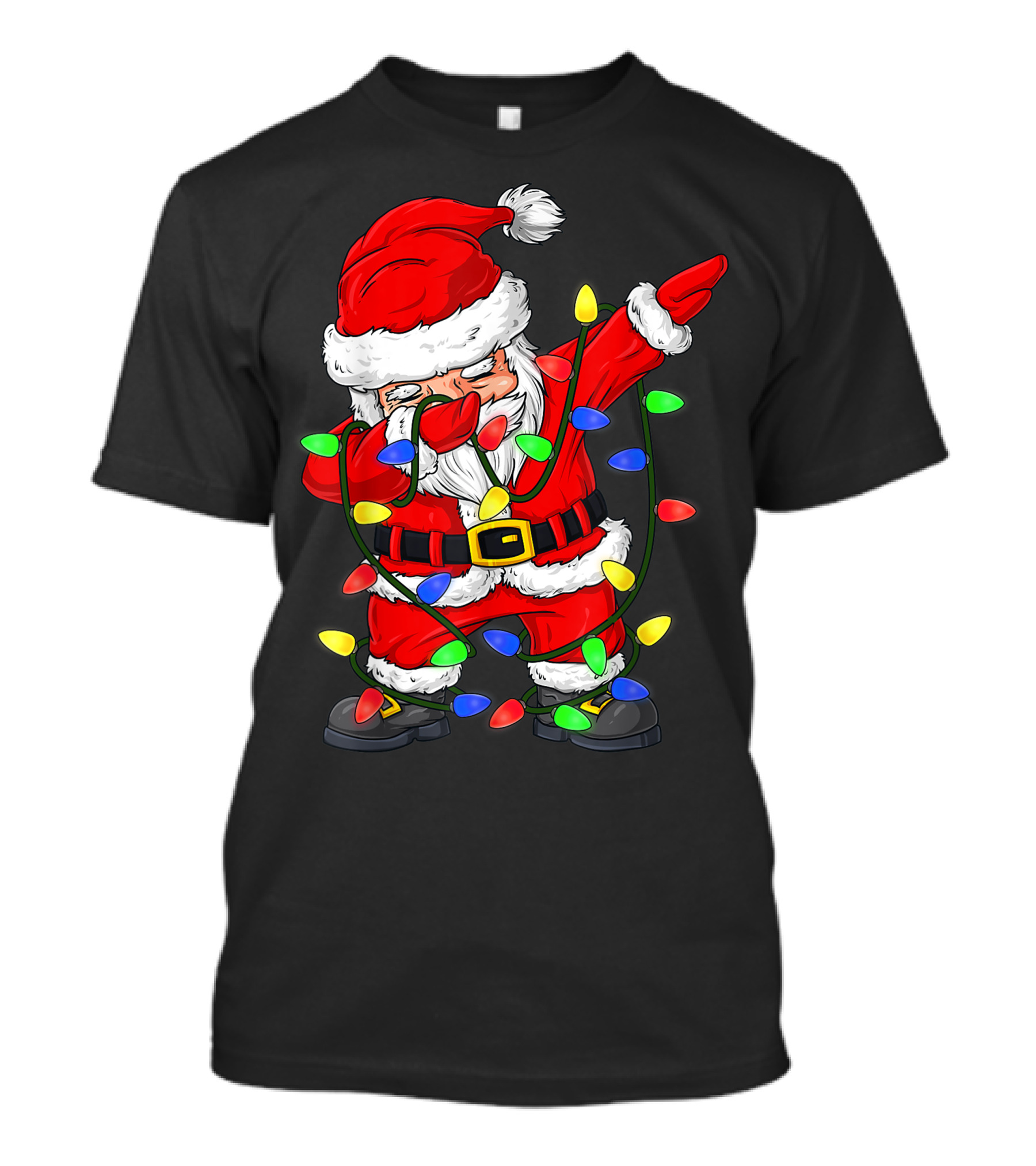 Dabbing Santa Claus Wrapped In Christmas Tree Lights T-Shirt