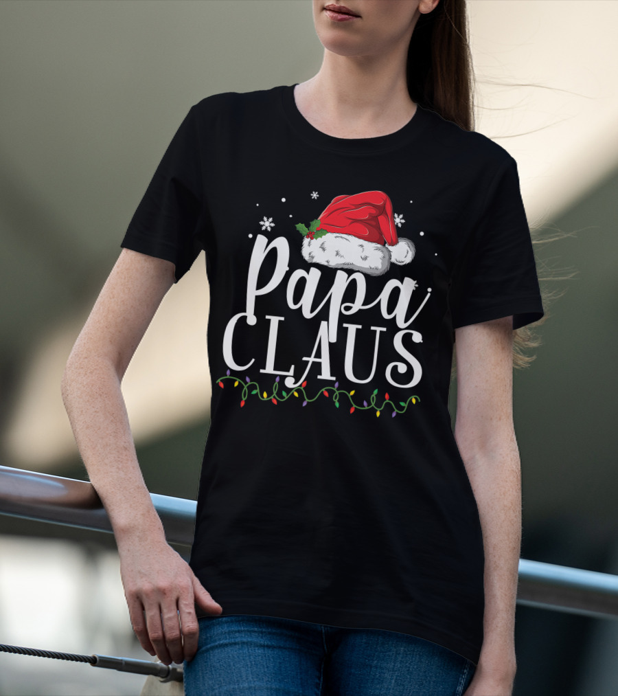 Papa Claus Christmas Hat Snowflakes Lights T-Shirt
