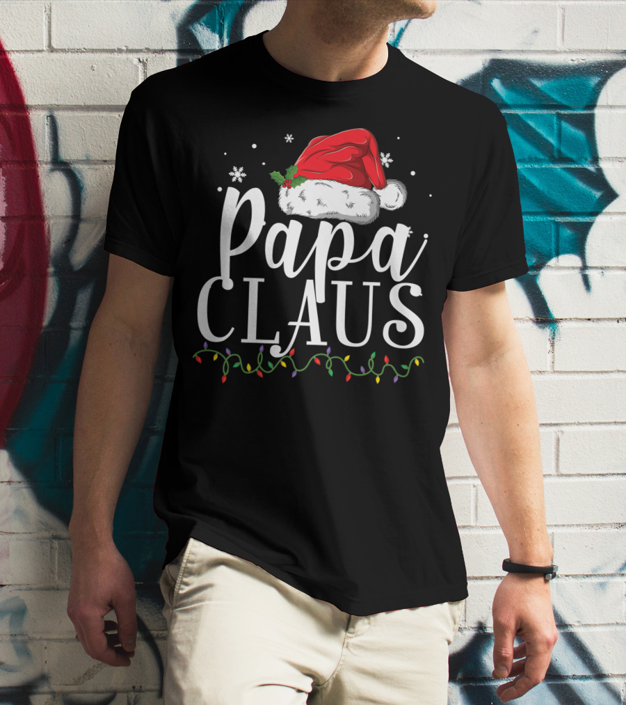 Papa Claus Christmas Hat Snowflakes Lights T-Shirt