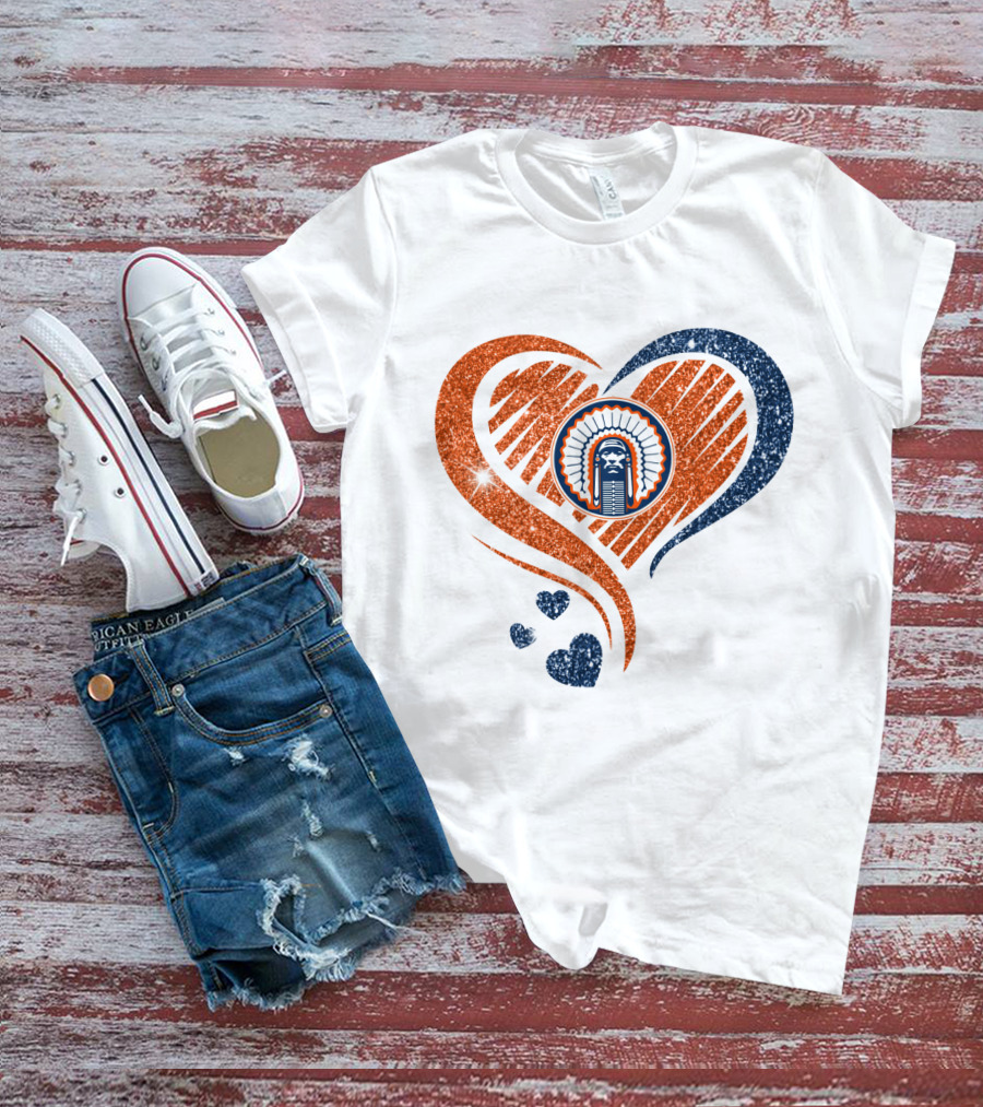 Illinois Hearts Chief Glitter Blue And Orange Hearts T-Shirt